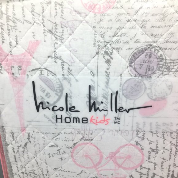 2pc Nicole Miller Paris TWIN Quilt Sham Eiffel Tower Fleur De Lis Pink Purple - Picture 3 of 9